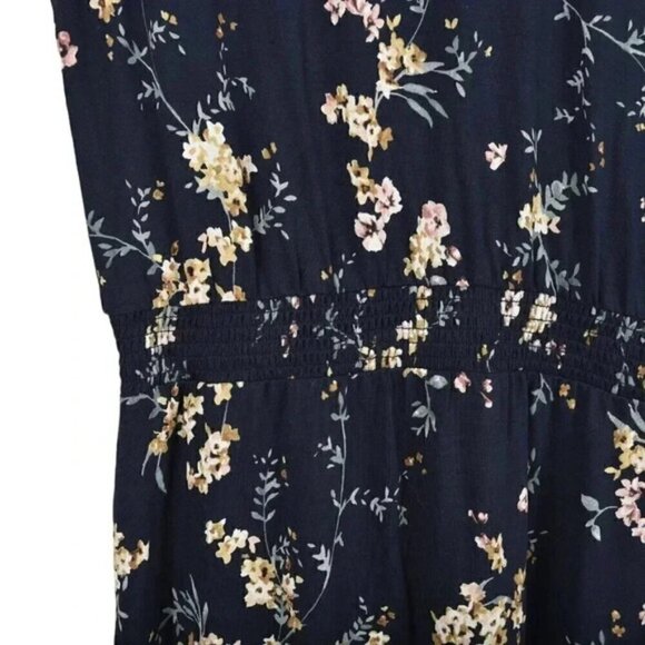 NWT Reitman's Elastic Waist Printed Dress With Crochet Inserts Navy Blue Large - Picture 6 of 13